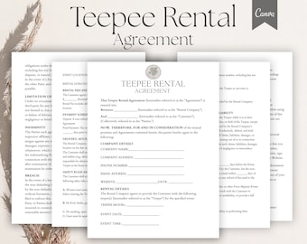 Teepee Rental Agreement, Editable Teepee Rental Contract, Teepee Rental Policy, Rental Terms, Customizable Rental Contract Template, Canva