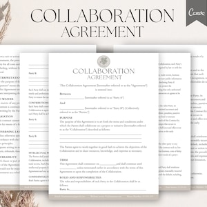 Editable Collaboration Agreement, Business Collaboration, Project Collaboration Agreement, Partnership Agreement ,Partnership Terms, Canva