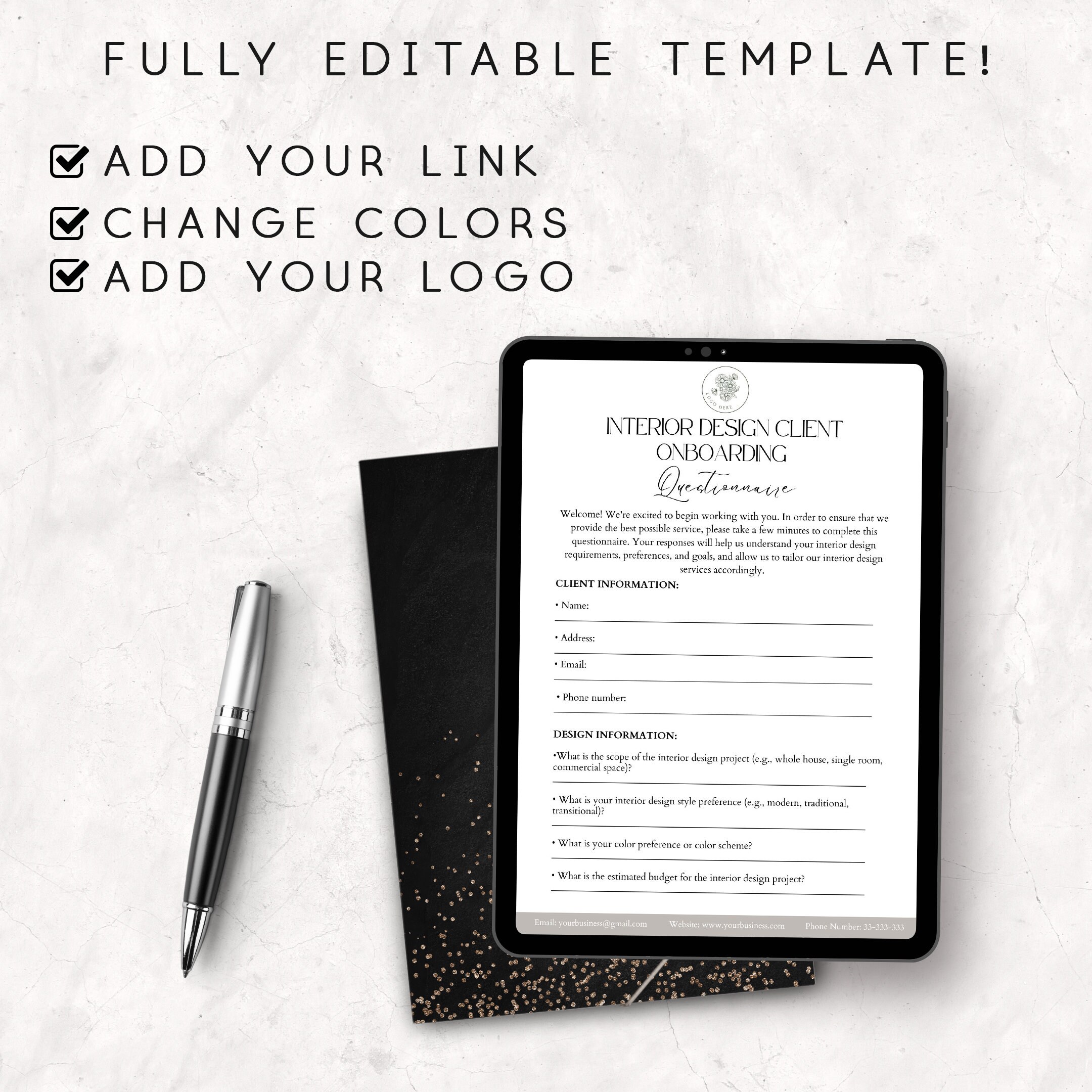 Editable Interior Design Client Questionnaire, Onboarding Form ...