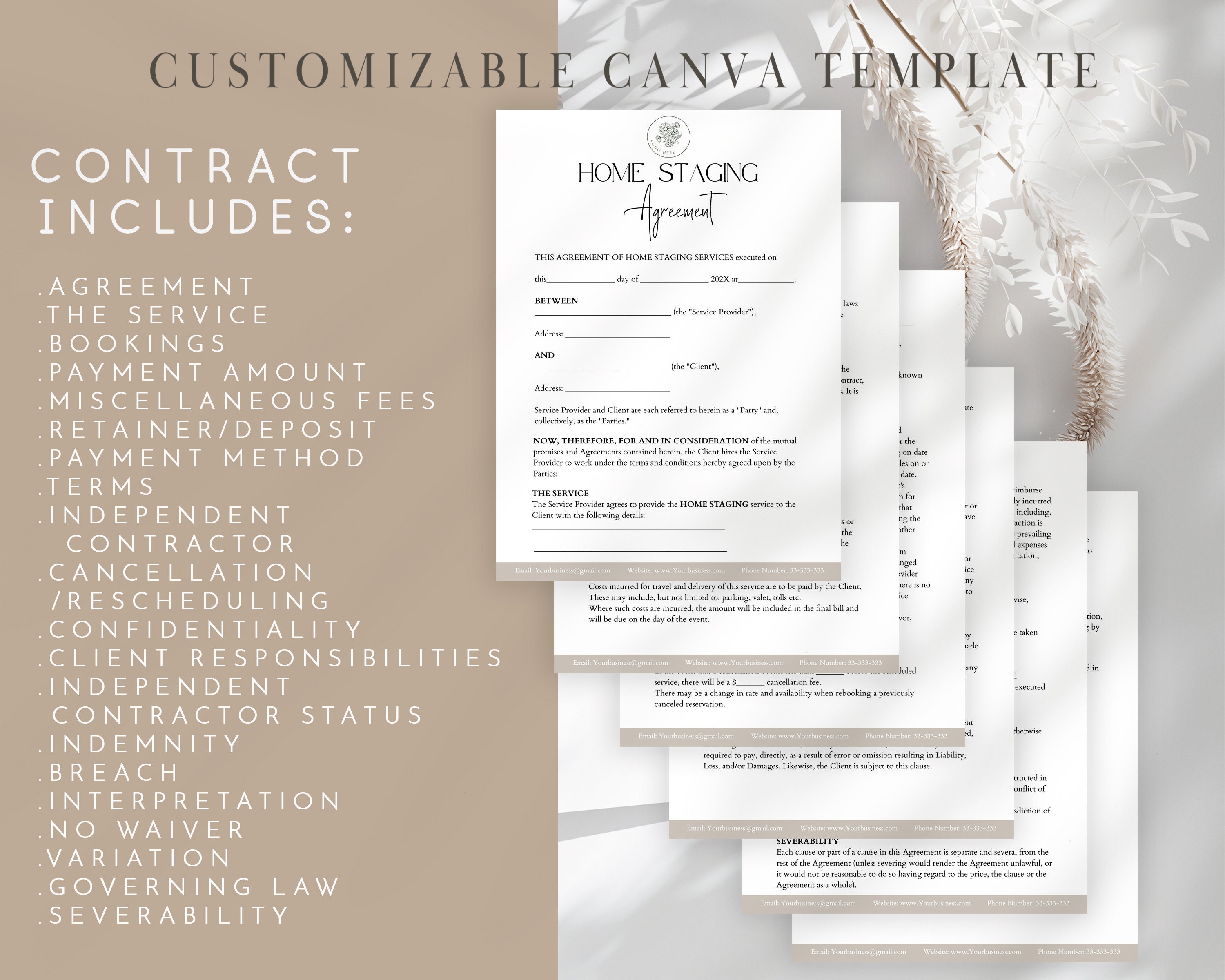 Editable Home Staging Agreement, Property Staging Contract, Residential