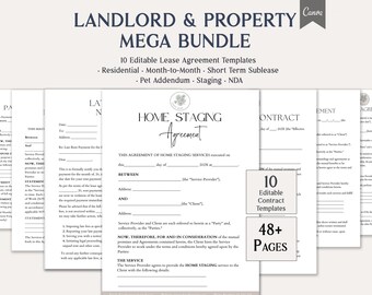Landlord Rental Bundle, 10 Editable Lease Agreement Templates, Month-to-Month, Short Term, Sublease, Pet Addendum Forms