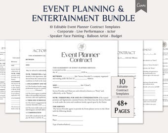 Event Planning Bundle, 10 Editable Event Planner Contract Templates, Corporate, Live Performance, Actor, Speaker, Face Painting Forms
