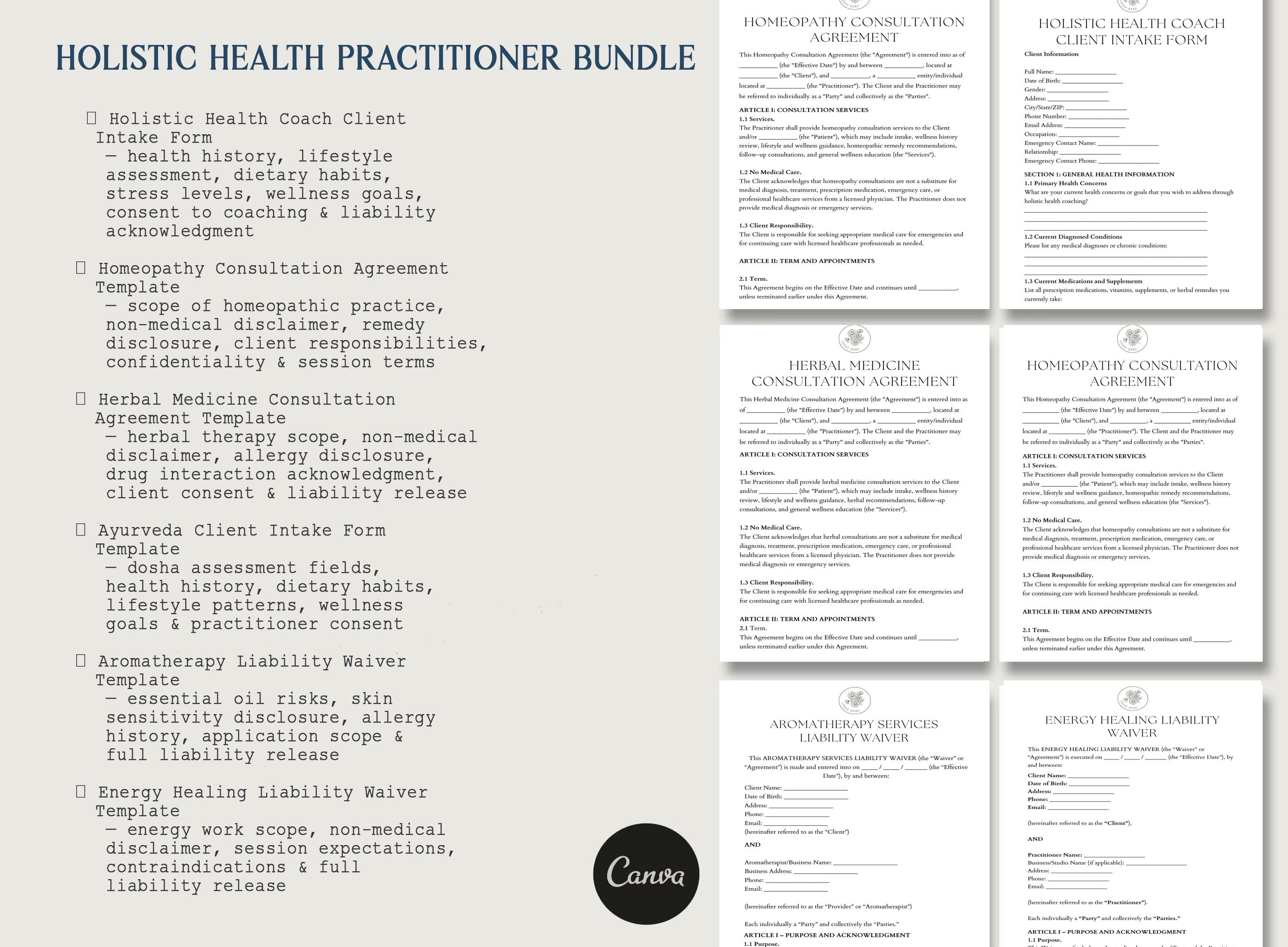 Holistic Health Practitioner Bundle, 6 Editable Holistic Health ...