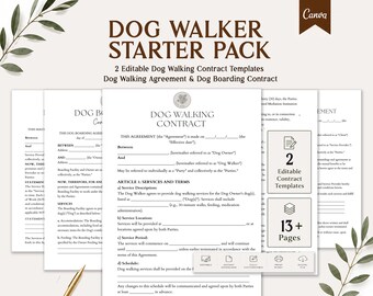Editable Dog Walking Contract Templates (Dog Agreement, Boarding Forms)