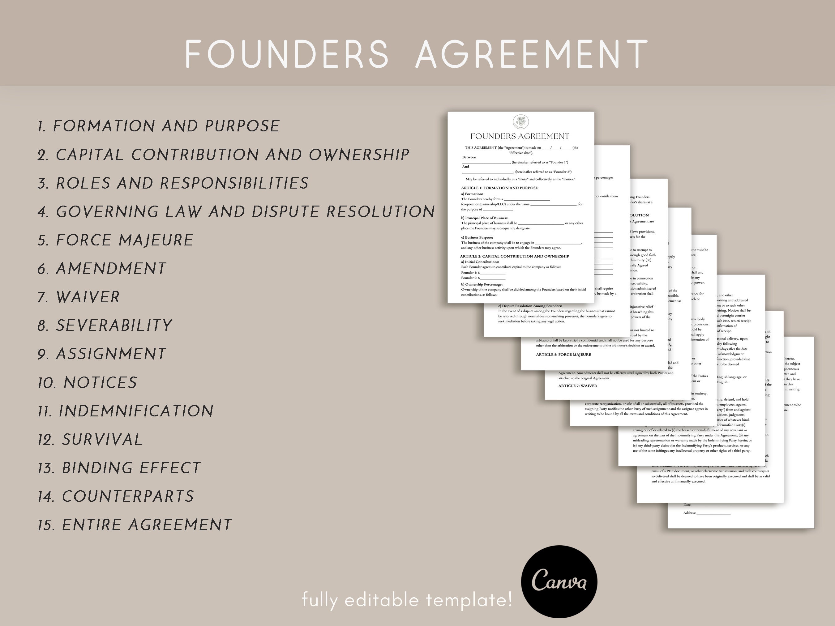 Founders Agreement Template, Founders Partnership Agreement, Co