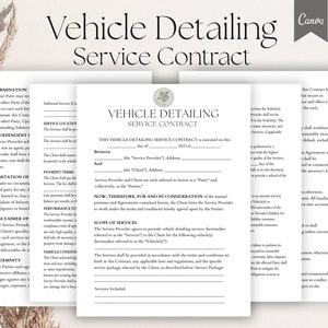 Contrato editável de detalhamento de veículos, contrato de detalhamento de automóveis, serviços de detalhamento de automóveis, serviços de lavagem e detalhamento de veículos, PDF, Canva