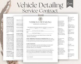 Editable Vehicle Detailing Agreement, Auto Detailing Contract, Car Detailing Services, Vehicle Washing and Detailing services, Pdf, Canva