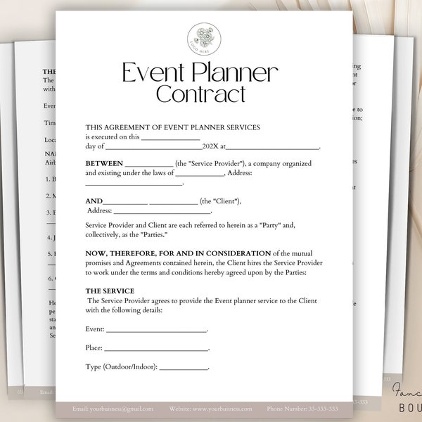 Editable Event Planner Contract Template, Event Planning Agreement, Wedding Planner Agreement Form ,Wedding decorating agreement CANVA