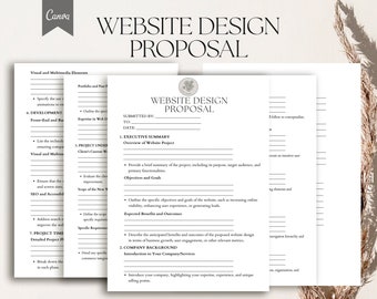 Website Design Proposal Template, Website Design Proposal form, Website Proposal, Pdf,Canva