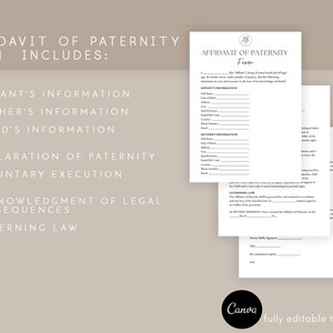 Editable Affidavit of Paternity Form, Customizable Affidavit, Template ...