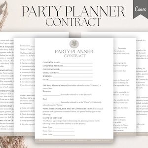 Editable Party Planner Contract, Party Planner Client Form, Event Planning Contract, Party Services Agreement, Event Planner Agreement Canva