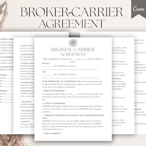 Bewerkbare overeenkomst makelaar-vervoerder, overeenkomst logistieke service, overeenkomst vervoerder, overeenkomst vervoersdiensten, pdf, canvas