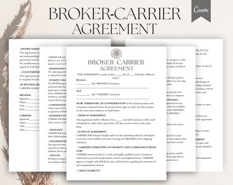 Editable Broker-Carrier Agreement, Logistics Service Agreement, Carrier Agreement, Transportation Services Agreement, Pdf, Canva