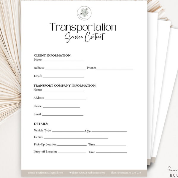 Transportation Service Agreement, Editable Event Transportation Contract, Transporter contract, Shuttle Service Contract, Canva Template