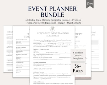 Event Planner Bundle, 6 Editable Event Planning Templates,  Contract, Proposal, Corporate, Budget & Questionnaire, Instant Download