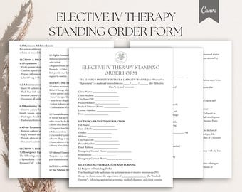 Formulario de orden permanente de terapia intravenosa electiva, orden del director médico de infusión intravenosa, plantilla editable en formato Docx, PDF y Canva