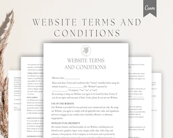 Website Terms and Conditions, Website Disclaimers, Terms and Conditions,Editable Privacy Policy, Online Terms & Conditions Template,Canva