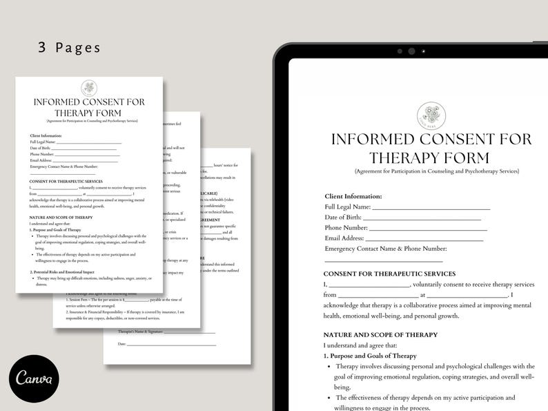 Informed Consent for Therapy Form Template, Therapy Consent Agreement ...