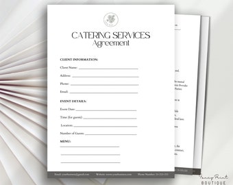 Catering Contract Template ,Food Service Provider agreement, Catering Services Editable Contract Agreement, Catering Services Agreement