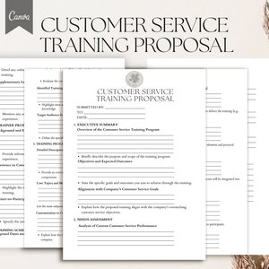 Customer Service Training Proposal, Proposal Template, Employee development, Pdf, Canva