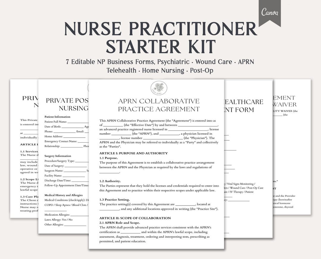 Nurse Practitioner Starter Kit, 7 Editable NP Business Forms ...