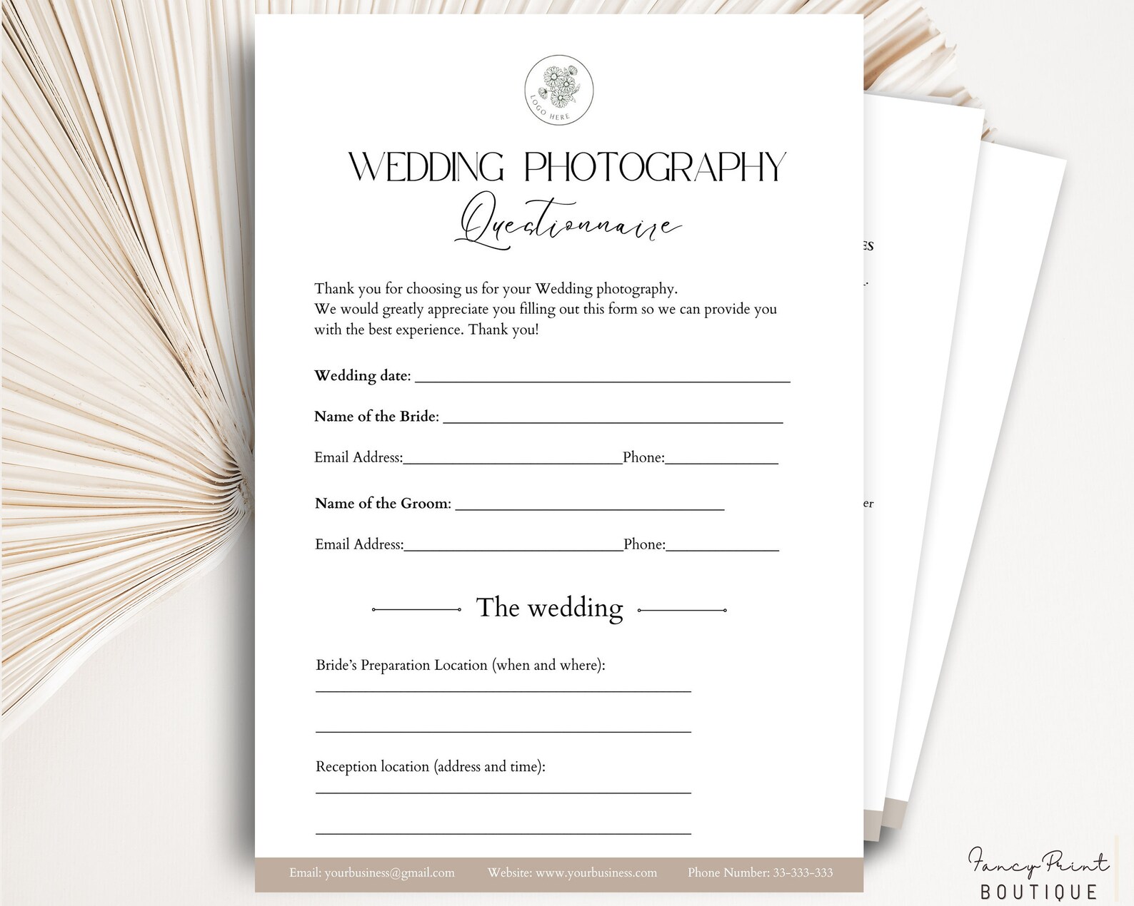 Wedding Photography Questionnaire Template, Photographer Forms, Photography Prep Guide, Pre