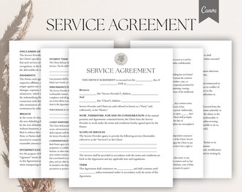 Editable Service Agreement, Service Terms and Conditions ,Service Contract, Professional Service Agreement Template, Pdf,Canva