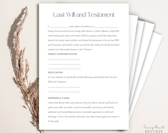 Formulario editable de última voluntad y testamento, plantilla de última voluntad y testamento, plantilla de testamento legal, última voluntad y testamento PDF,Canva