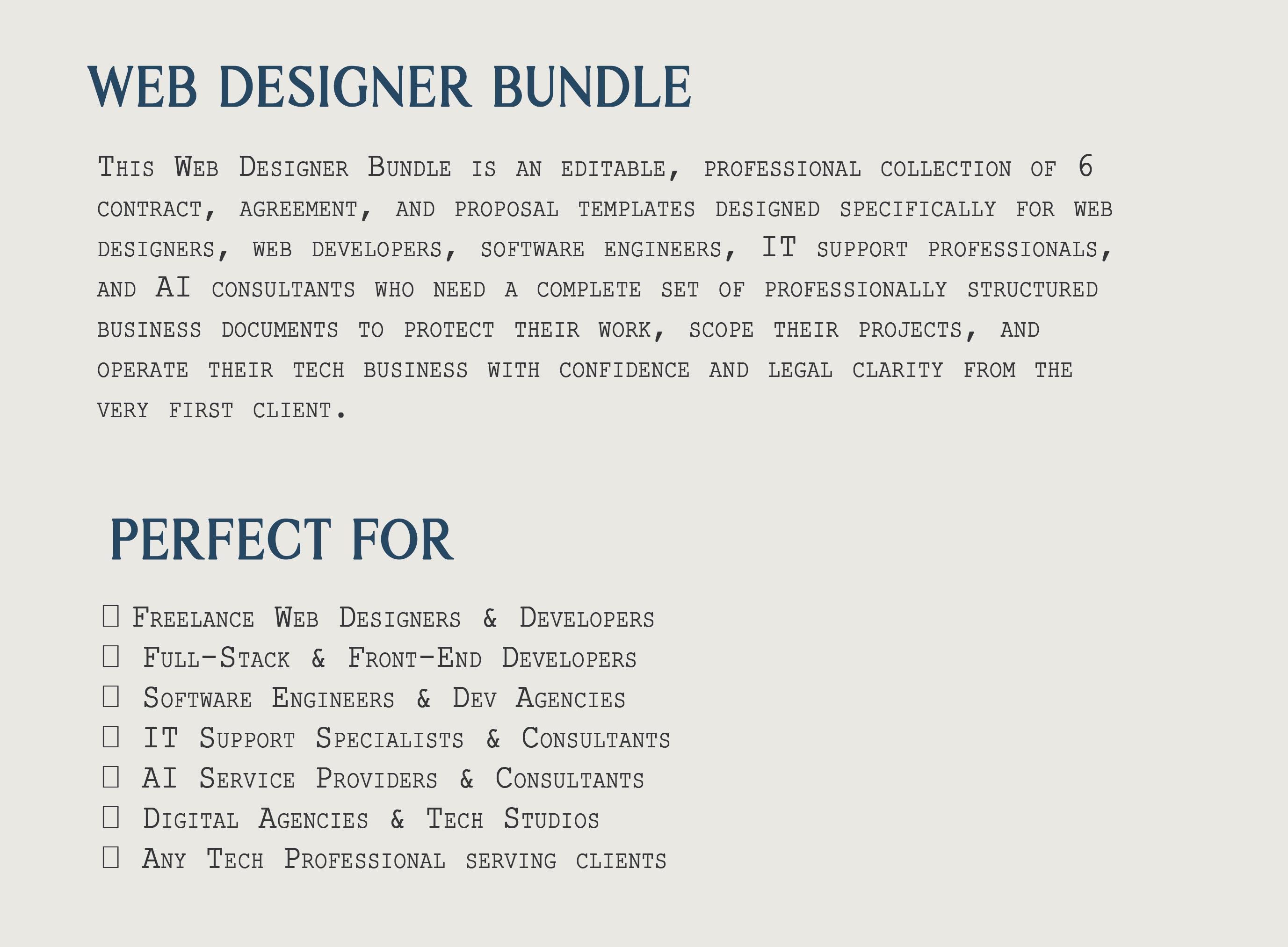Web Designer Bundle, 6 Editable Web Design Contract Templates, Website ...