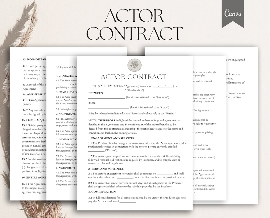 Actor Contract Template Actor Agreement Form Performance Contract Actor Contract Template Actor Agreement Form Performance Contract