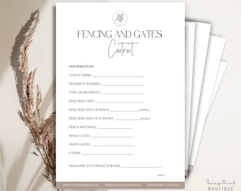 Fencing Contract Template, Fencing and Gates Install Agreement, Fencing Installer Forms, Fencing and Gates Contract, Fencing Form, Canva