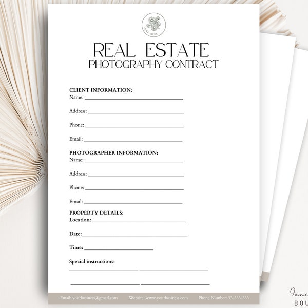 Real Estate Photography Session Contract, Real Estate Photographer Contract Template, Real Estate Client agreement, Real Estate Photographer