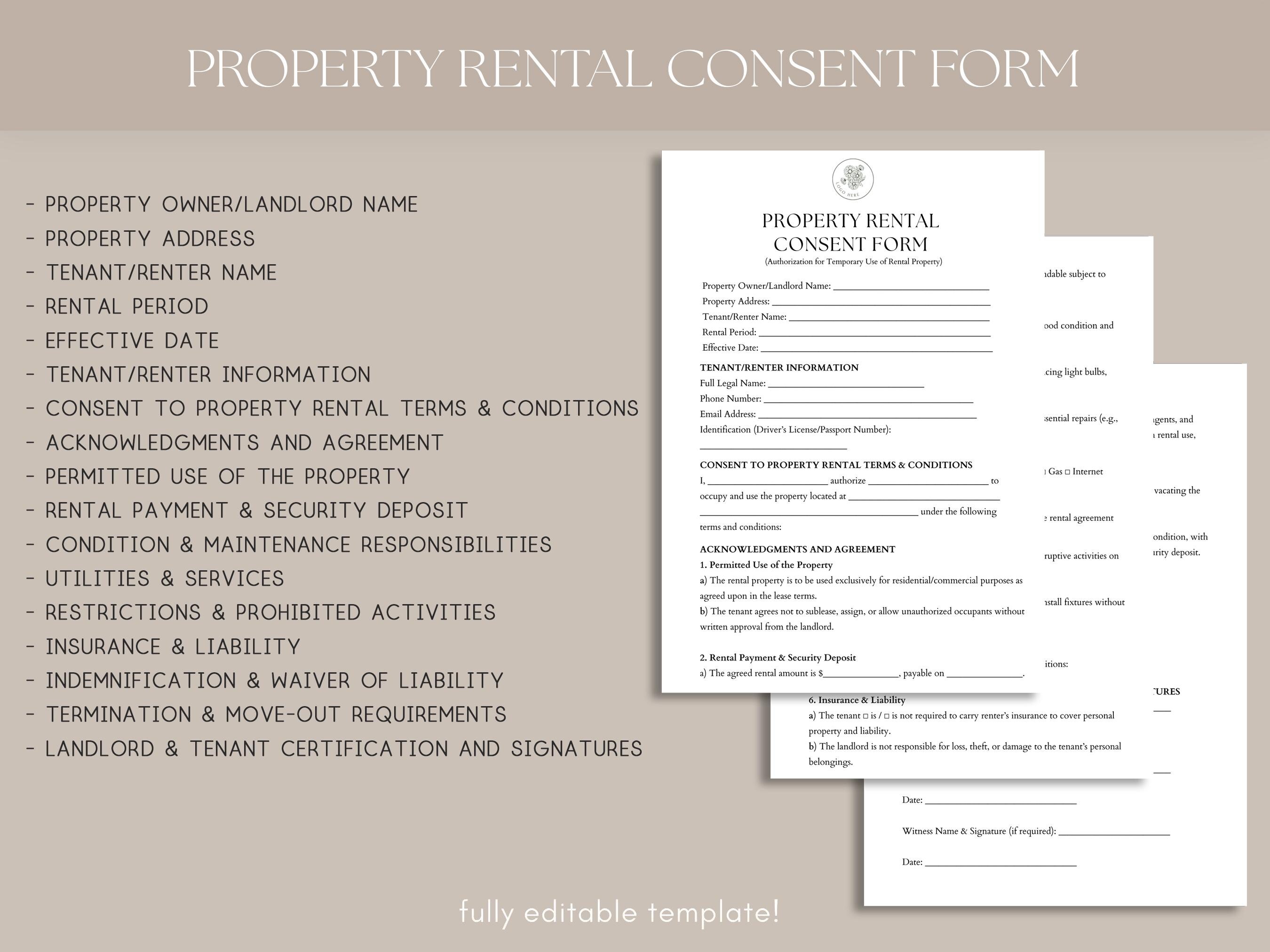 Transitional Rent Authorization Form Property Rental Consent Form Template, Rental Property Authorization ...