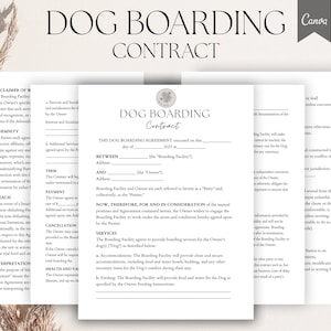 Dog Boarding Contract Template, Editable Dog Boarding Forms, Dog Boarding Service Agreement, Dog Boarding Service Contract Pdf,Canva