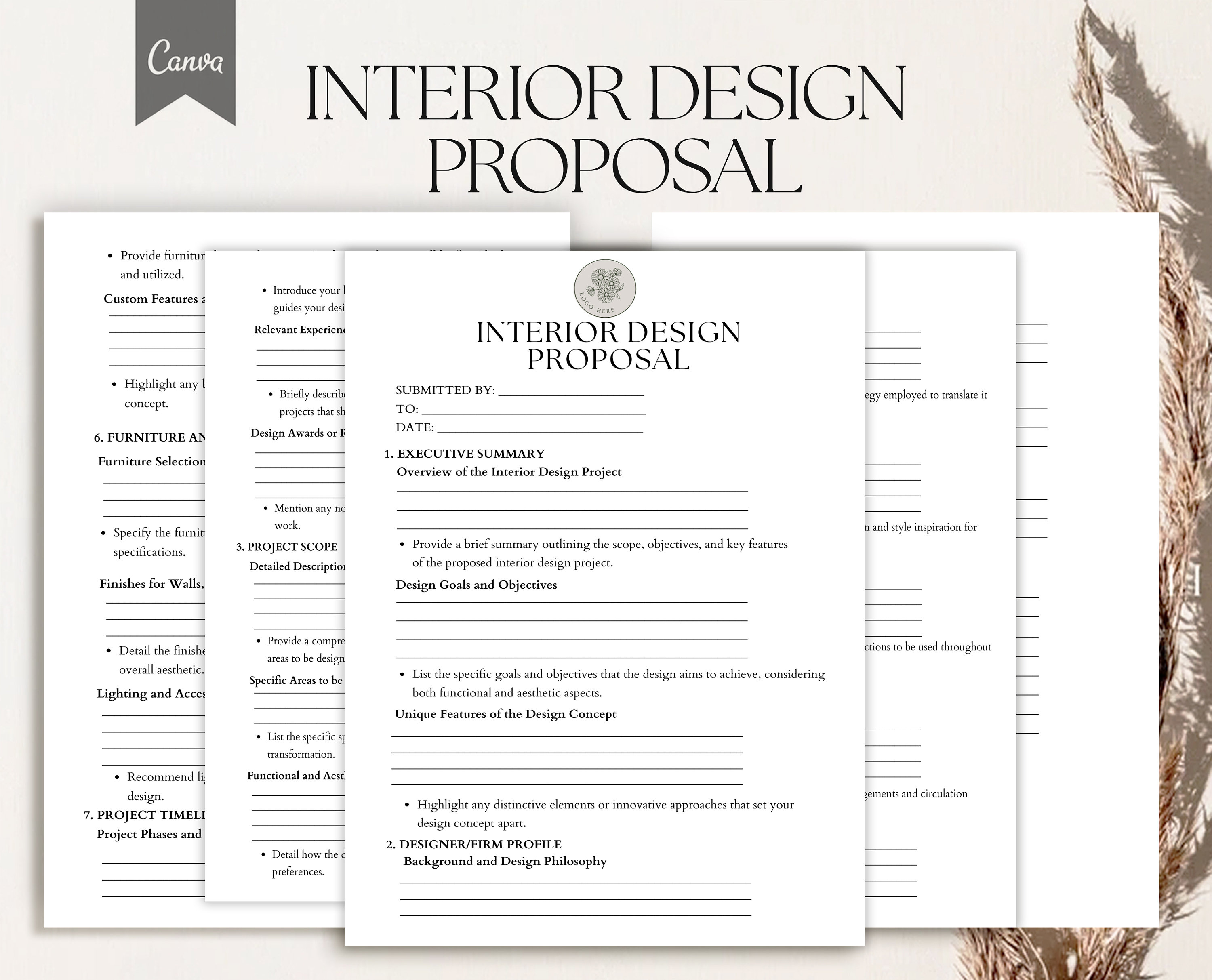 Interior Design Proposal Template, Decor Proposal Form Pdf, Canva