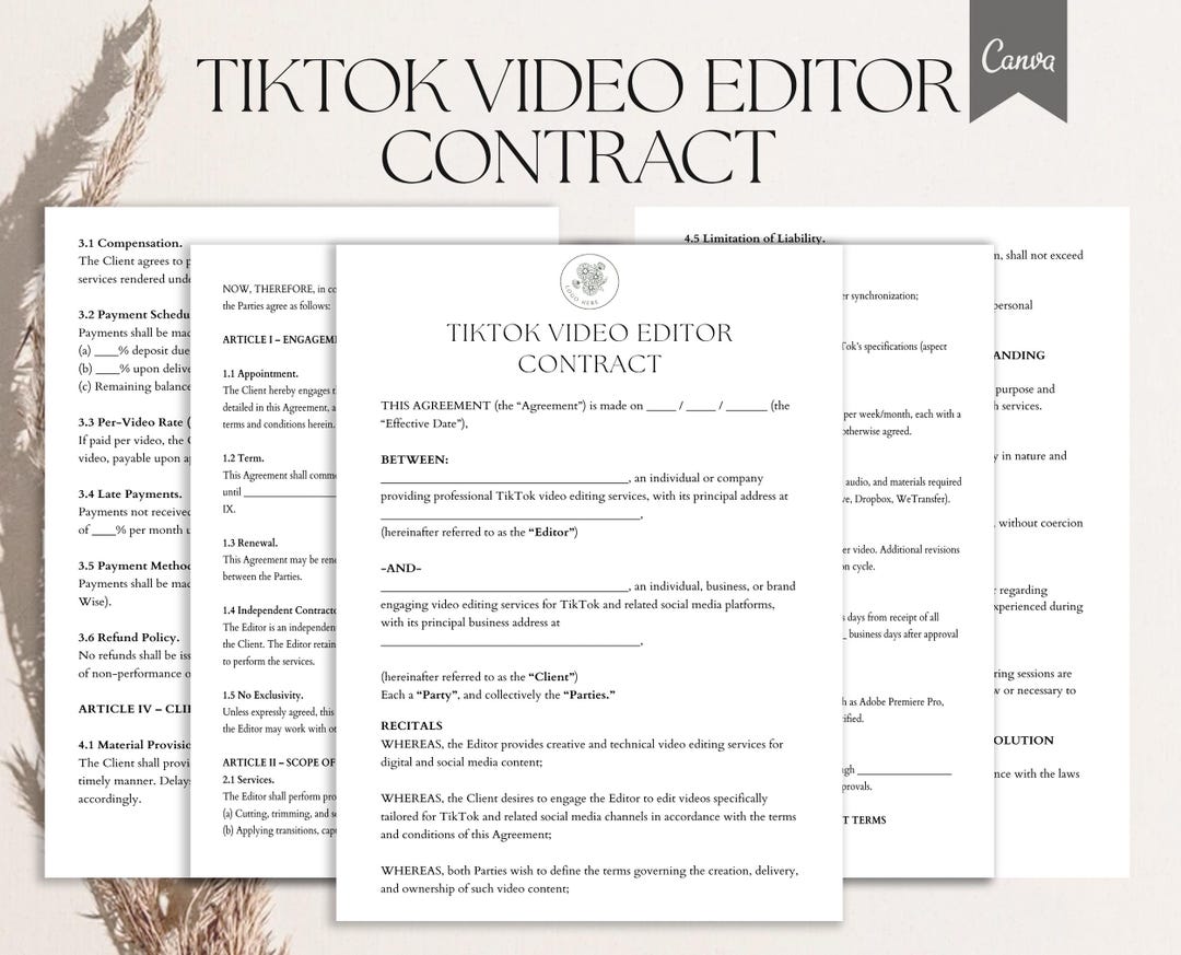 Editor Contract.pdf Tiktok Video Editor Contract Template, Social Media Editing Agreement ...