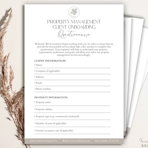 Editable Property Management Client Onboarding Questionnaire Form, Property Management Services questionnaires Template, Onboarding form