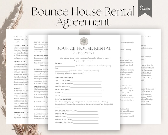 Bounce House Rental Contract Agreement Template, Editable  Inflatables Rental Contract , Inflatable Rental Agreement Pdf, Canva