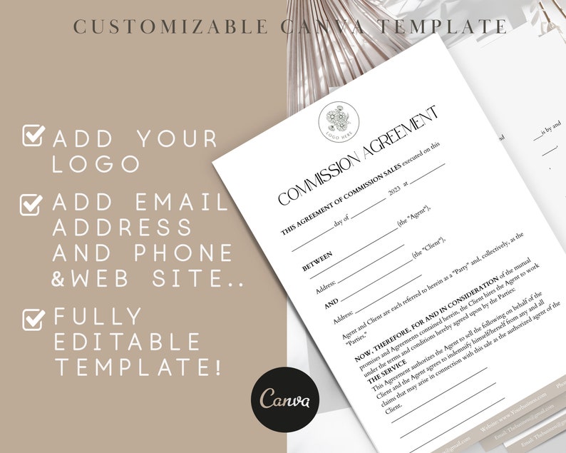 Editable Commission Sales Agreement, Commission Contract, Sales ...