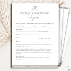 Cleaning Subcontractor Agreement ,Cleaning Company Service Agreement, Editable Cleaning Contract, Cleaning Agreement, Independent Contractor