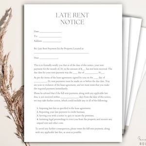 Late rent notice template, Lease Eviction, Editable Late Rent Payment, Notice to Quit Form, Residential Form Template, PDF, Canva