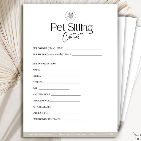 Editable Pet Sitting Contract Template, Pet Sitting agreement, Pet sitting Client forms Contract, Editable Pet Sitting Form Canva