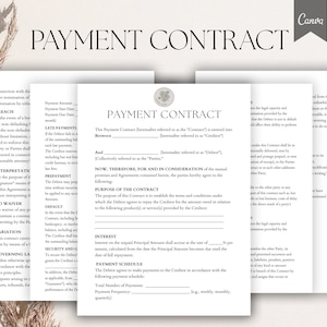 Editable Payment Contract Template, Payment agreement form, Debt Repayment Agreement, Payment Terms, Pdf, Canva