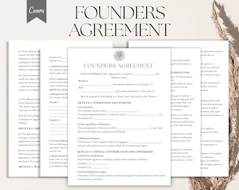 Founders Agreement Template, Founders Partnership Agreement, Co-Founders Agreement, PDF, Canva