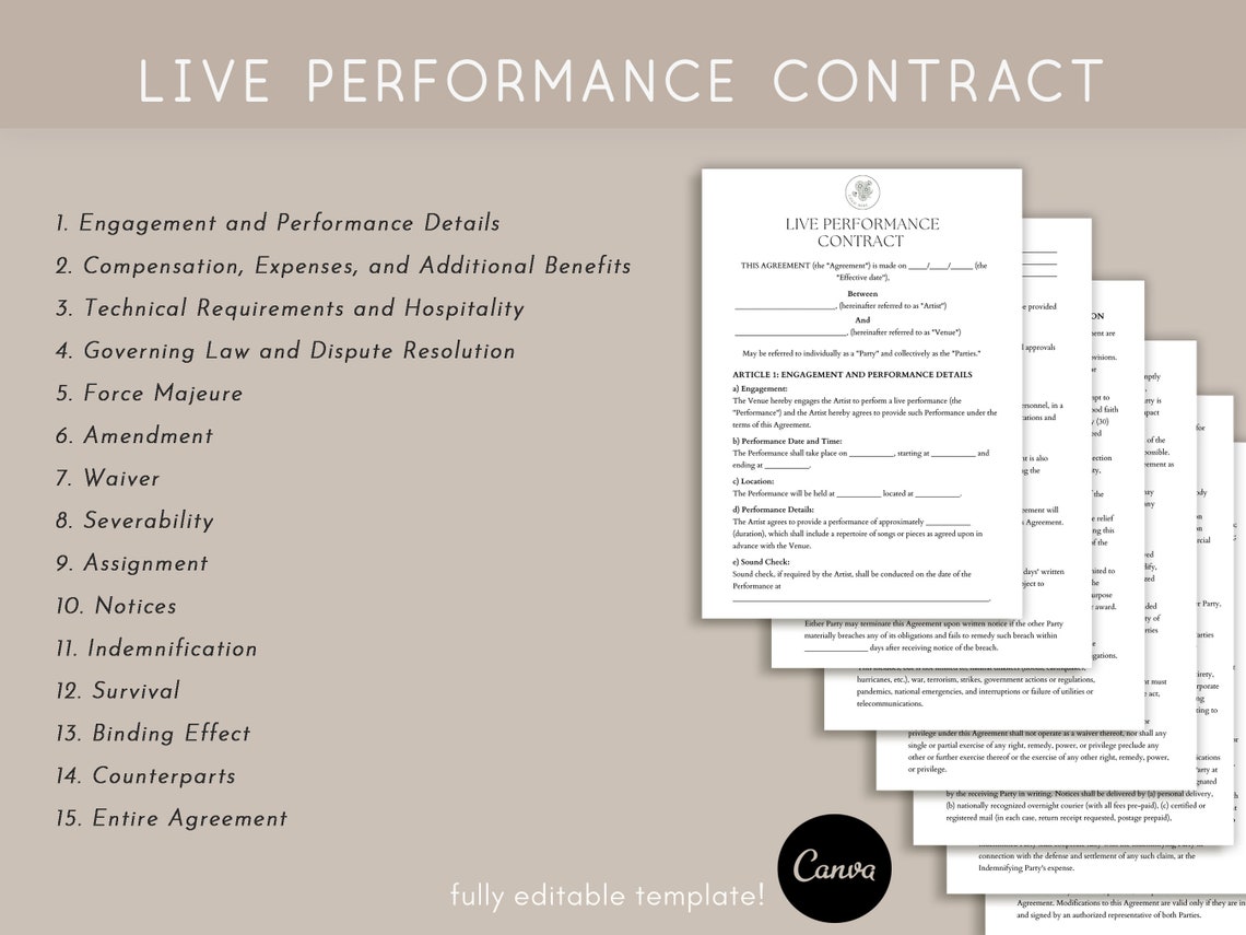 Live Performance Contract Template, Event Performance Agreement, Pdf ...