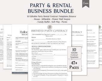 Party Rental Bundle, 10 Editable Party Rental Contract Templates, Bounce House, Inflatable, Flower Wall, Teepee, Candy Buffet Forms