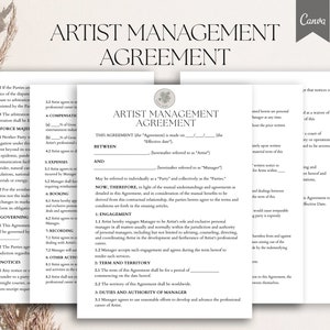 Artist Management Agreement, Talent Agency Contract, Personal Manager Agreement, Band Manager Agreement, pdf Canva image 1