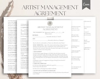 Artist Management Agreement, Talent Agency Contract, Personal Manager Agreement, Band Manager Agreement, pdf Canva