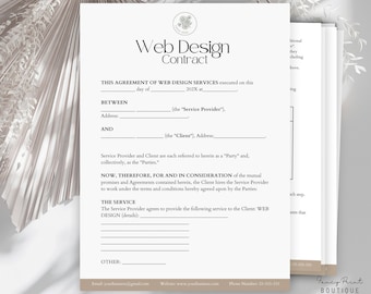 Editable Web Design Contract Template, Editable Website Design Agreement Contract Form, Freelance Web Designers Contract, Canva