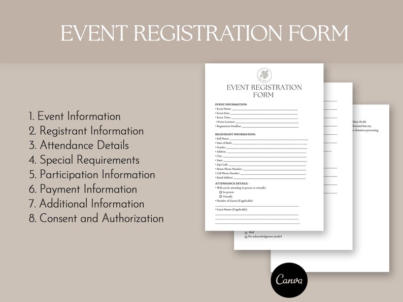 Event Registration Form Template, Pdf, Canva - Etsy